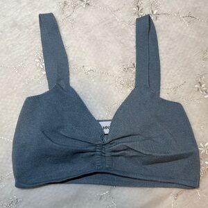 Vintage-Inspired Mango Blue-Gray Ribbed Bralette – Size XS